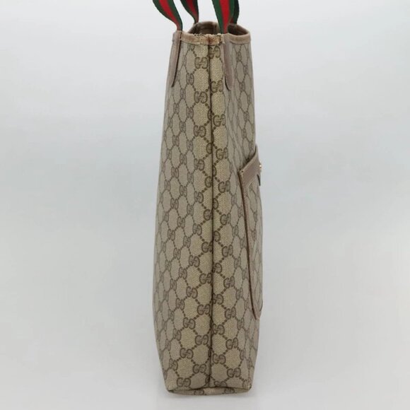 GUCCI GG Supreme Web Sherry Line Tote Bag PVC Beige Gold - Picture 3 of 15
